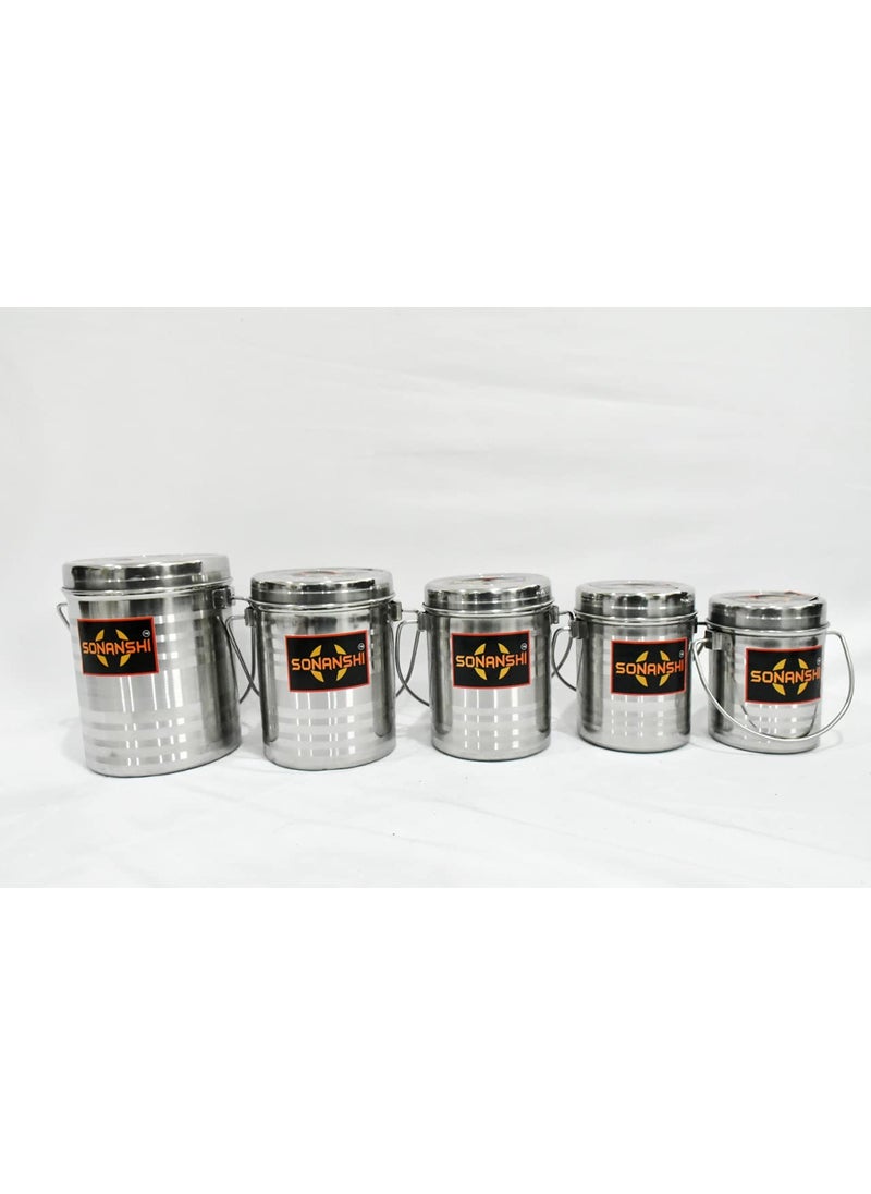 Sonanshi Sonanshi Stainless Steel MilkGheeOilWater Container Set with LID Silver 0751152 25 Litre Set of 5 