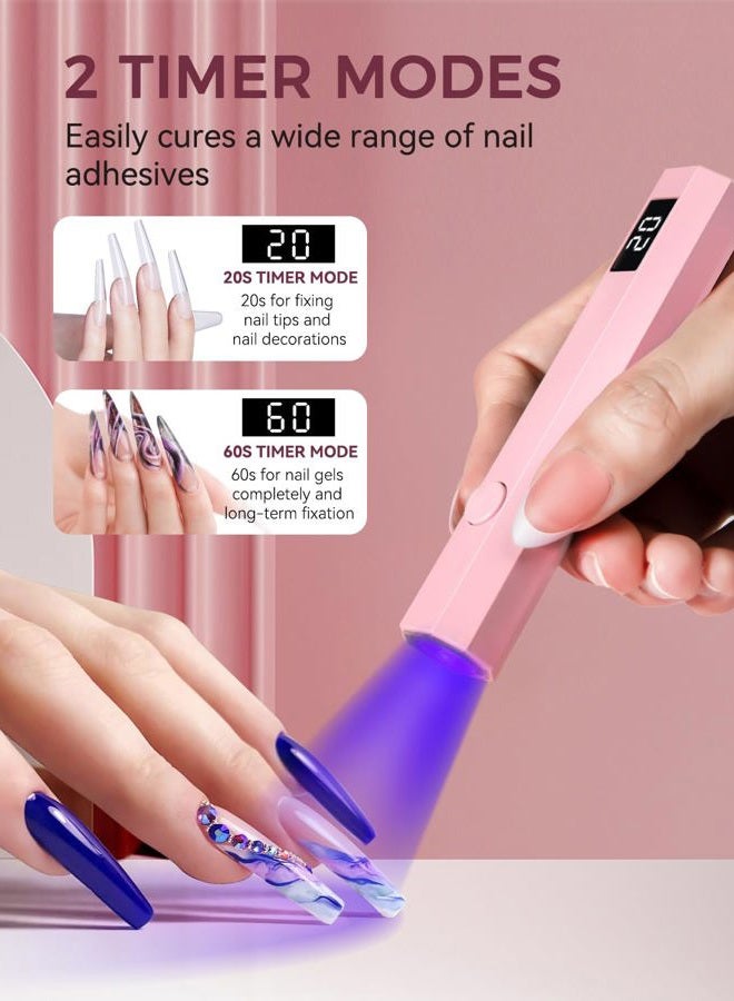 mlogiroa UV Nail Light Handheld UV Light for Nails 3W Portable Led Lamp with 2 Timer Settings 20/60s for Gel Polish Home DIY Salon Women(Pink) - Image 4