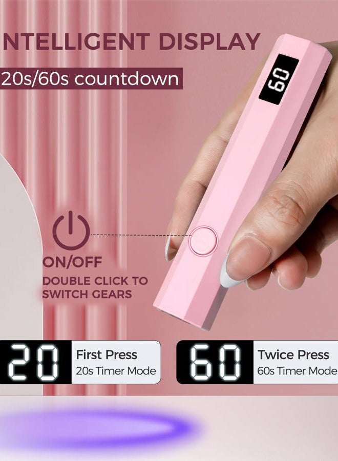 mlogiroa UV Nail Light Handheld UV Light for Nails 3W Portable Led Lamp with 2 Timer Settings 20/60s for Gel Polish Home DIY Salon Women(Pink) - Image 3