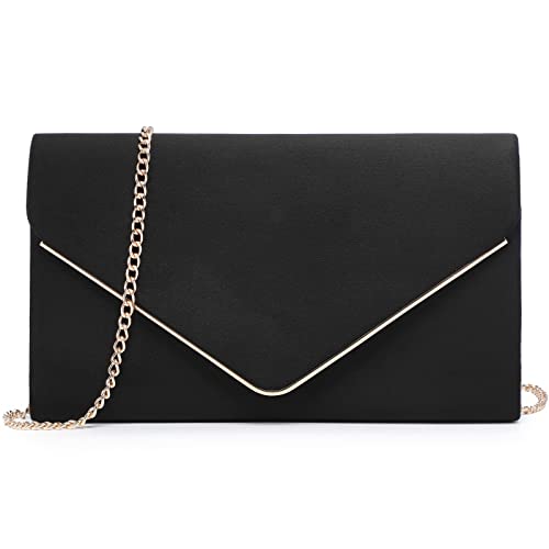 Dasein Ladies' Velvet Evening Clutch Handbag Formal Party Clutch For Women With Chain Strap (Black) - Image 1
