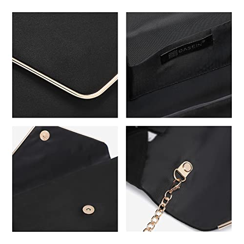 Dasein Ladies' Velvet Evening Clutch Handbag Formal Party Clutch For Women With Chain Strap (Black) - Image 3