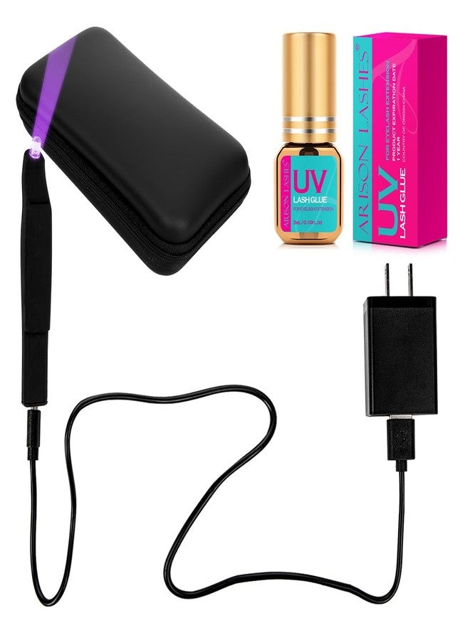 أريسون لاشز غراء رموش بالأشعة فوق البنفسجية (3 مل) مع ضوء، مصباح LED محمول 2 في 1 لتطبيق غراء تمديد الرموش، آمن وسهل الاستخدام للمنزل والسفر والصالونات والاستخدام المهني والشخصي - Image 1