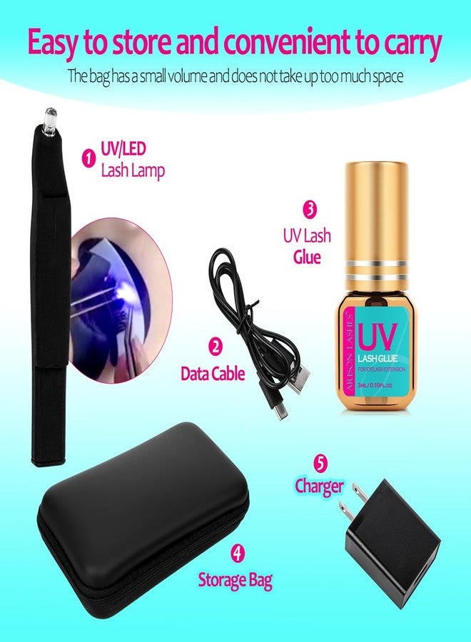 أريسون لاشز غراء رموش بالأشعة فوق البنفسجية (3 مل) مع ضوء، مصباح LED محمول 2 في 1 لتطبيق غراء تمديد الرموش، آمن وسهل الاستخدام للمنزل والسفر والصالونات والاستخدام المهني والشخصي - Image 2