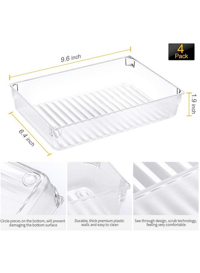 Zollyss 4 Pack Desk Drawer Organizer Tray Rectangle Plastic Bathroom Organizers Kitchen Utensils Silverware Gadgets Trays Dividers Bins for Dresser Cosmetic Makeup Tools Office Cabinets - Image 2