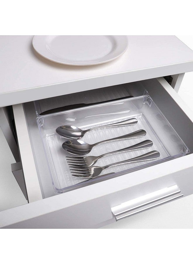 Zollyss 4 Pack Desk Drawer Organizer Tray Rectangle Plastic Bathroom Organizers Kitchen Utensils Silverware Gadgets Trays Dividers Bins for Dresser Cosmetic Makeup Tools Office Cabinets - Image 5
