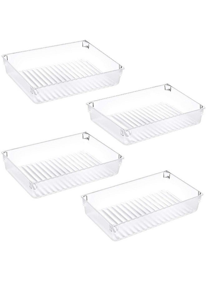 Zollyss 4 Pack Desk Drawer Organizer Tray Rectangle Plastic Bathroom Organizers Kitchen Utensils Silverware Gadgets Trays Dividers Bins for Dresser Cosmetic Makeup Tools Office Cabinets - Image 1