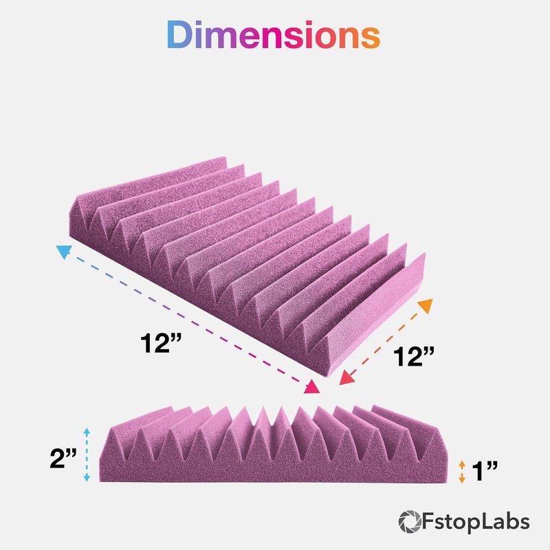 Fstop Labs Acoustic Panels, 2" X 12" X 12" Acoustic Foam Panels, Studio Wedge Tiles, Sound Panels wedges Soundproof Sound Insulation Absorbing Home and Office - Image 4