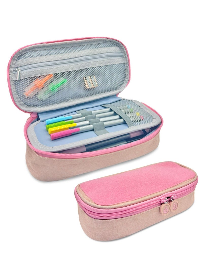Project Nomad Tacti-cool Pencil Case – Large Pouch for School/Office Supplies, Multiple Pen Section & add-on accessories, Big Capacity for pencils and stationery, Aesthetic Creative Bag for Girls/Boys, Pink - Image 1