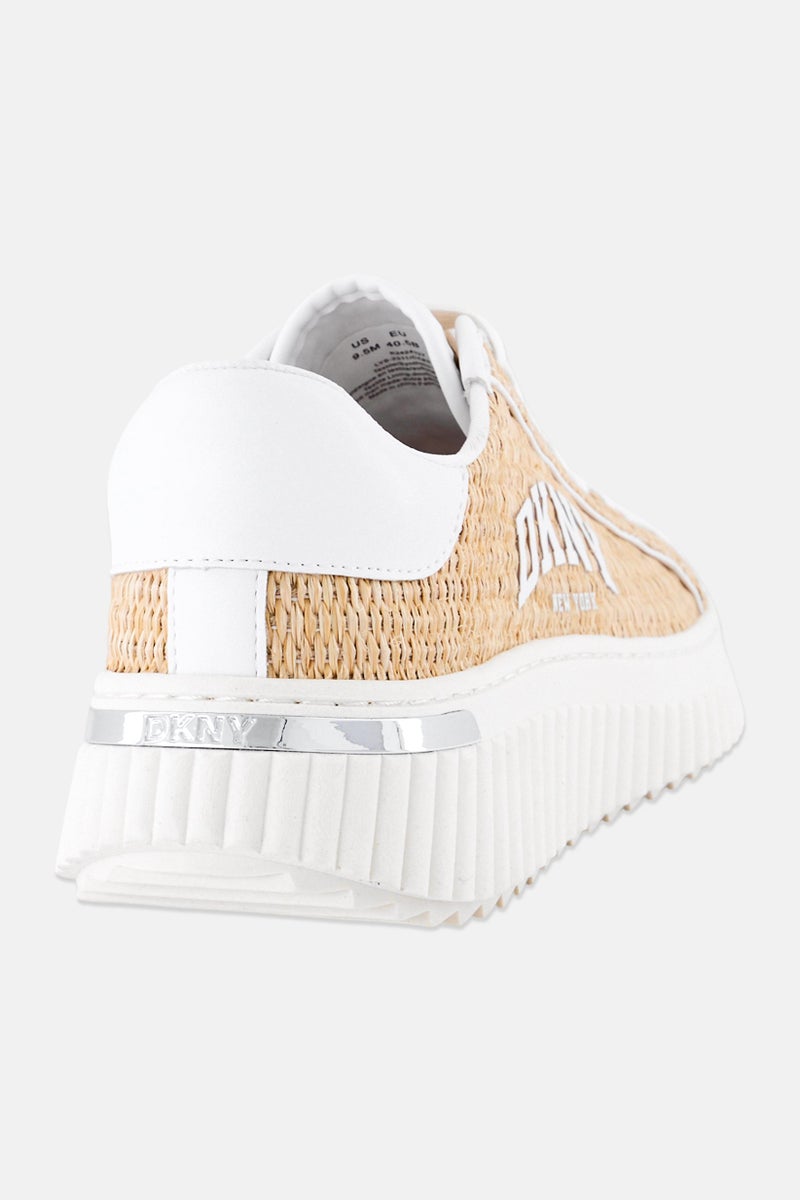 DKNY Women Leon Lace Up Raffia Sneakers, Beige - Image 3