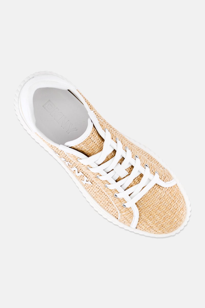 DKNY Women Leon Lace Up Raffia Sneakers, Beige - Image 4