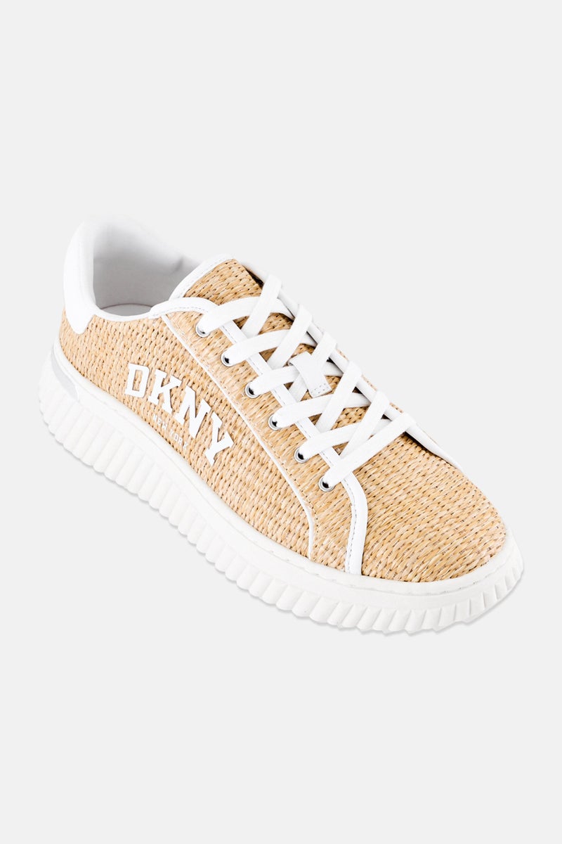 DKNY Women Leon Lace Up Raffia Sneakers, Beige - Image 1