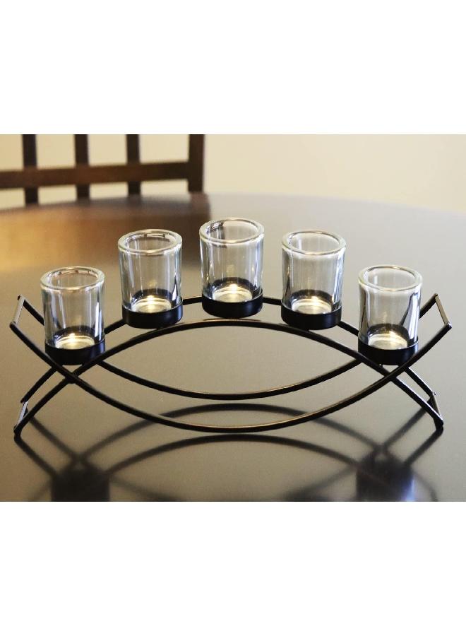 Seraphic Iron Arch Table Centerpiece Decorations Candle Holder for Weddings, Patio, Kitchen, Dining Room, and Coffee Tables, Black, Clear Chunky 5 Cups - Image 2
