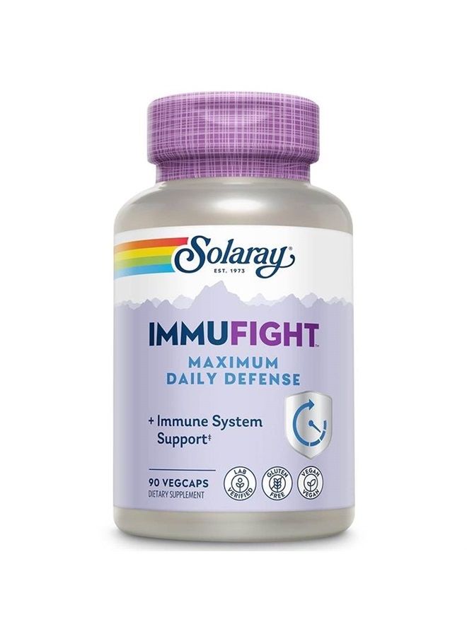 Solaray Immufight Maximum Daily Defense, All Day Immune Support, Vitamin C, Vitamin D, Zinc, Probiotics, Monolaurin, Acerola & More, Vegan & Gluten Free, 60 Day Guarantee, 30 Servings, 90 VegCaps  - Image 1