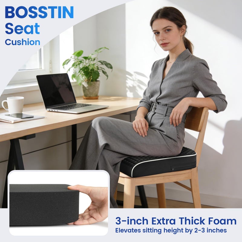 BOSSTIN Extra Large Office Chair Cushion, Seat Cushion with High-Resilience Foam & Honeycomb Surface for Back & Tailbone Pain Relief, Butt Pillow for Long Sitting, Car Seat, Wheelchair, Floor(19"x17"x3") - Image 2