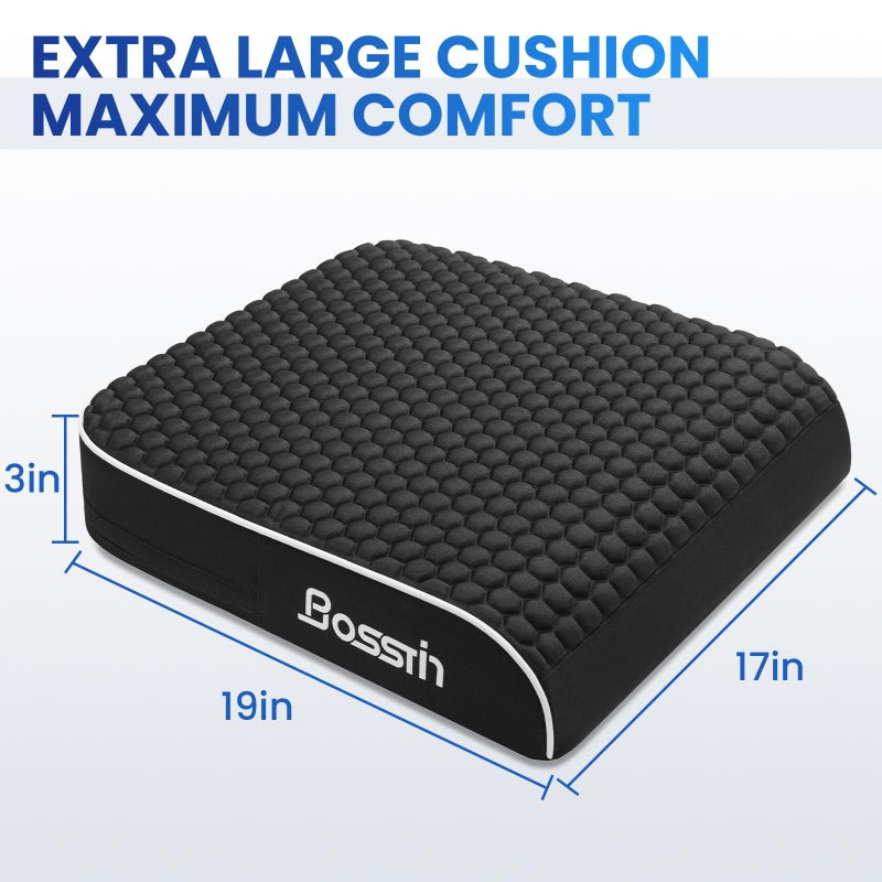 BOSSTIN Extra Large Office Chair Cushion, Seat Cushion with High-Resilience Foam & Honeycomb Surface for Back & Tailbone Pain Relief, Butt Pillow for Long Sitting, Car Seat, Wheelchair, Floor(19"x17"x3") - Image 5