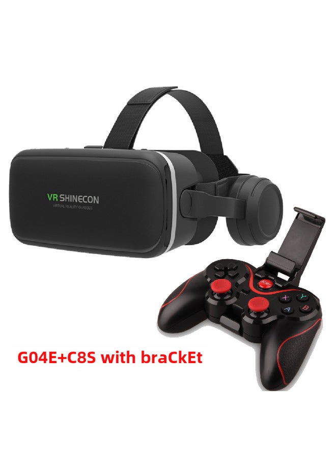 Vrshinecon Vr Glasses Phantom 6th Gen G04e Earphone Version Mobile 3d Virtual Reality Helmet Large Screen 7-Color:G04E + C8S With Bracket  - Image 1