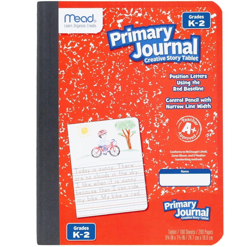 Mead Primary Journal Half Page Ruled Grades K2 712 x 934 100 Sheets Red 489903ECM