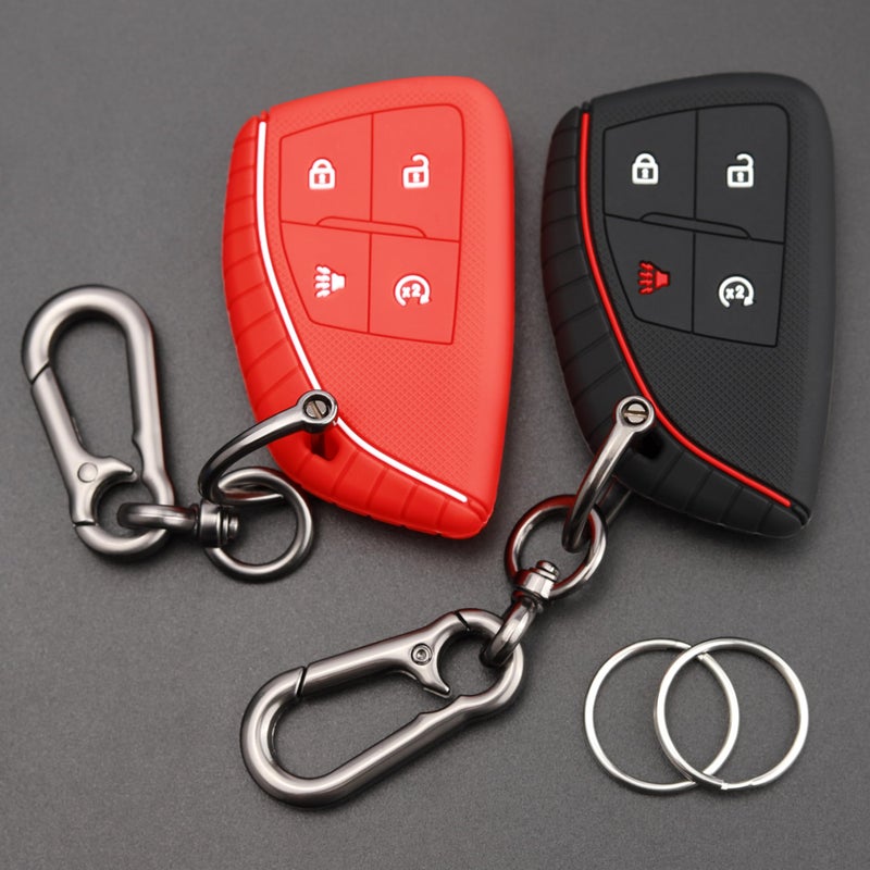 TANDRIVE 4-Button Key Fob Cover for 2023-2025 2026 Chevy Colorado Equinox Silverado GMC Canyon Sierra 2025 Honda Prologue, Silicone, 2-Pack, Black and Red - Image 1