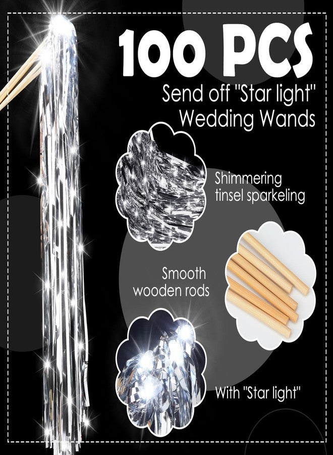 Simgoing 100 Pcs Lighted Wands LED Tinsel Wands Light up Wedding Streamers for Send off and Exits Baby Shower Birthday Party Favors (Silver) - Image 3
