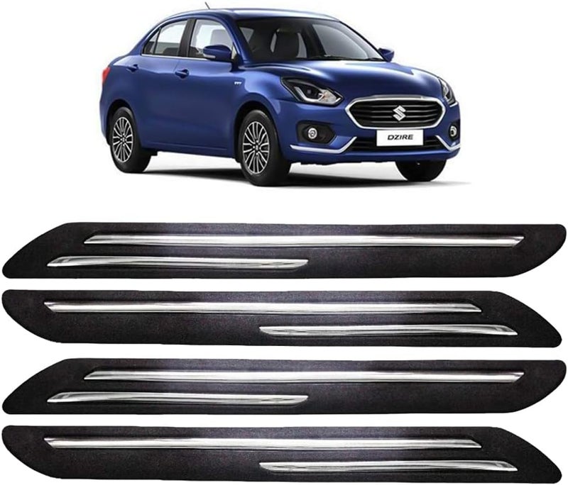 Fabtec Rubber Car Bumper Protector Guard with Double Chrome Strip for Maruti Swift Dzire 4Pcs Black Multi-market matching options - Image 1