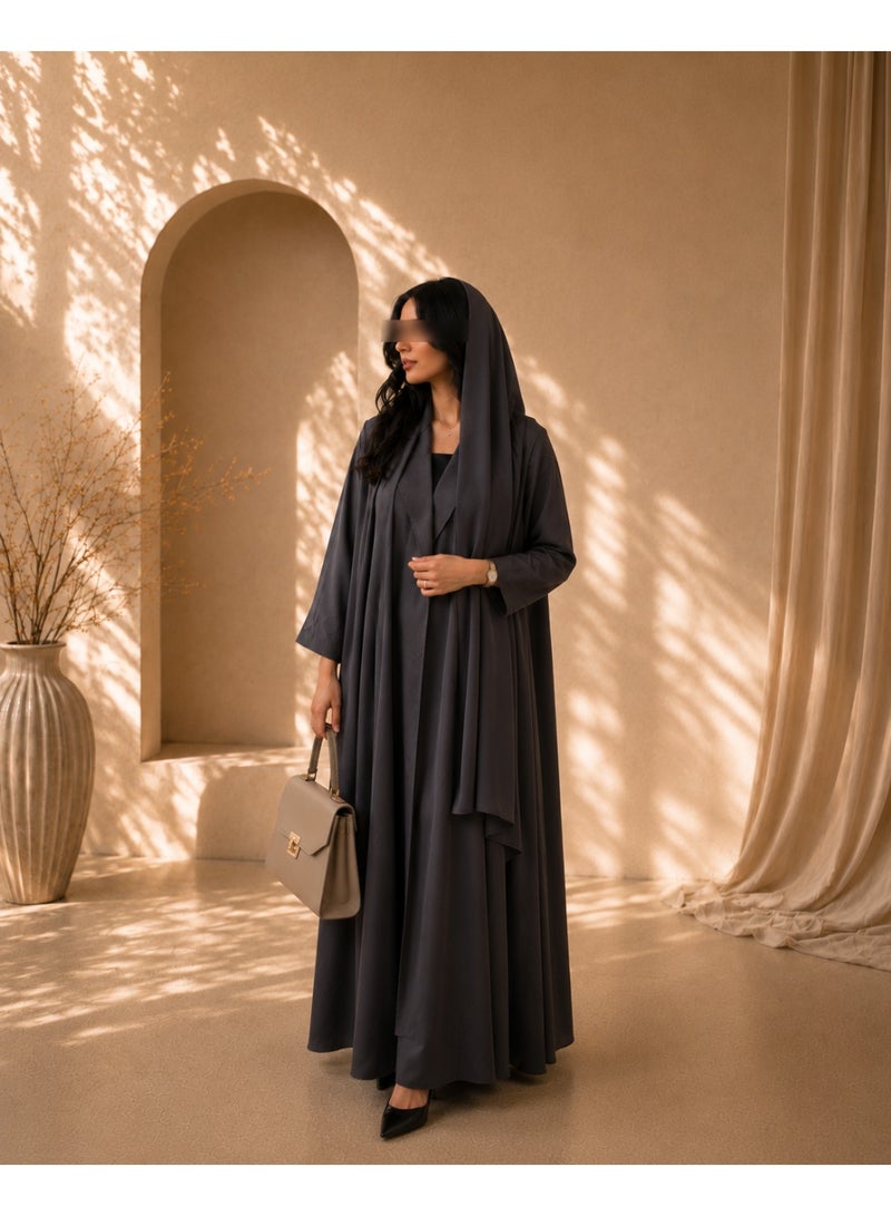ASHABAYA Dark gray flared abaya - American crepe - Image 3