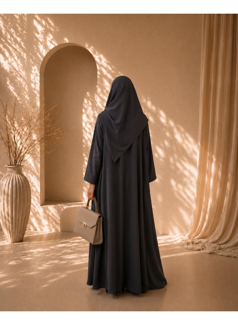 ASHABAYA Dark gray flared abaya - American crepe - Image 2