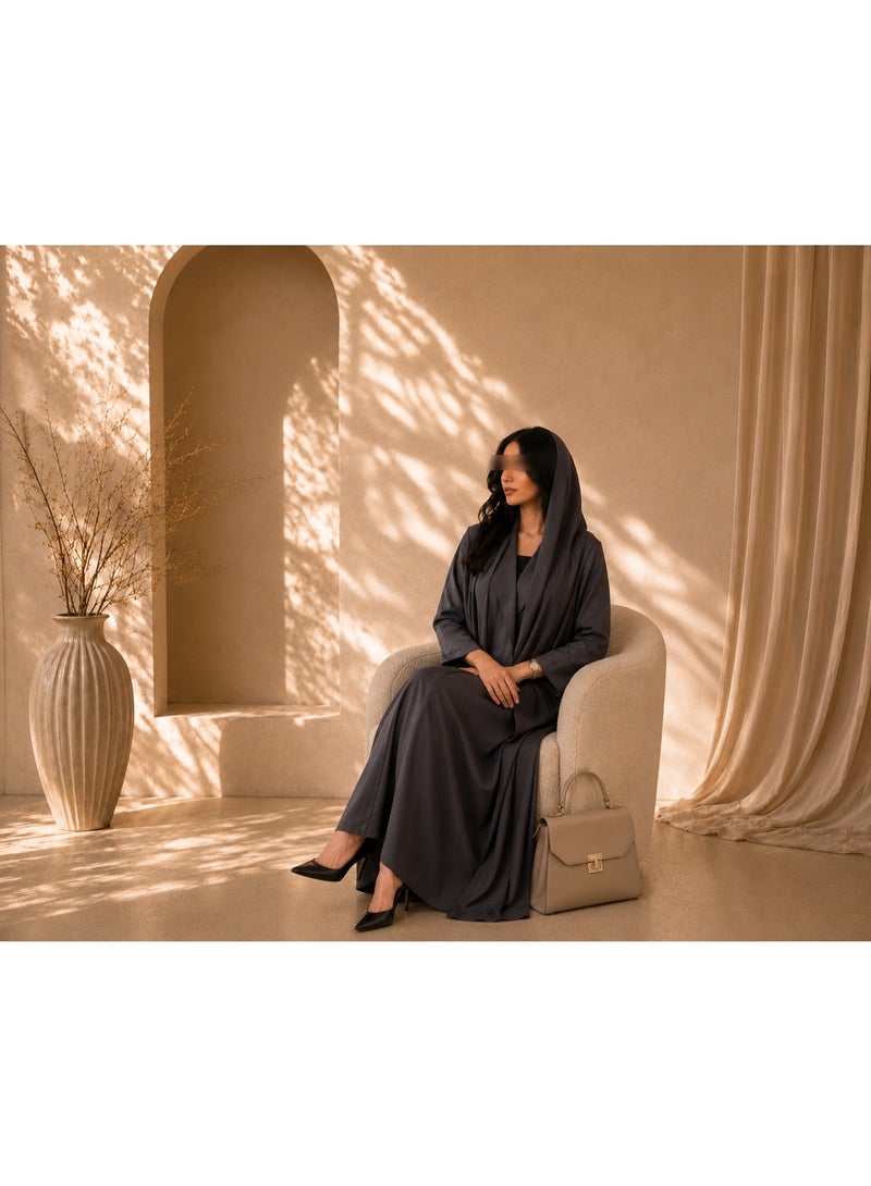 ASHABAYA Dark gray flared abaya - American crepe - Image 1