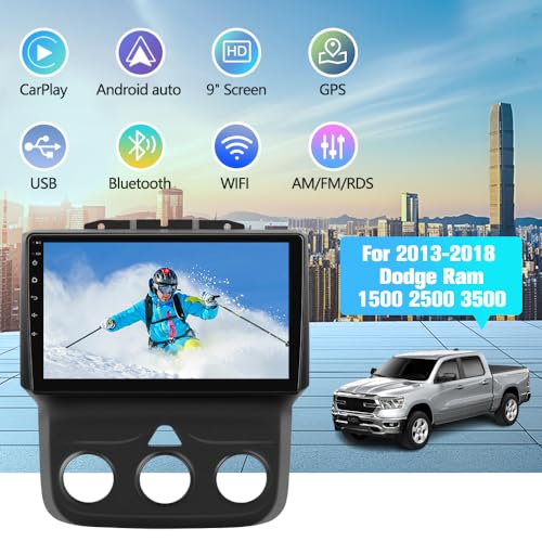 AWESAFE [4Core 64GB] Car Stereo for Dodge Ram 1500 2500 3500 2013-2018, 9'' Android 13 Touch Screen Ram CarPlay Radio Support Android Auto Bluetooth AM FM with Backup Camera (Only fit Manual AC) - Image 4