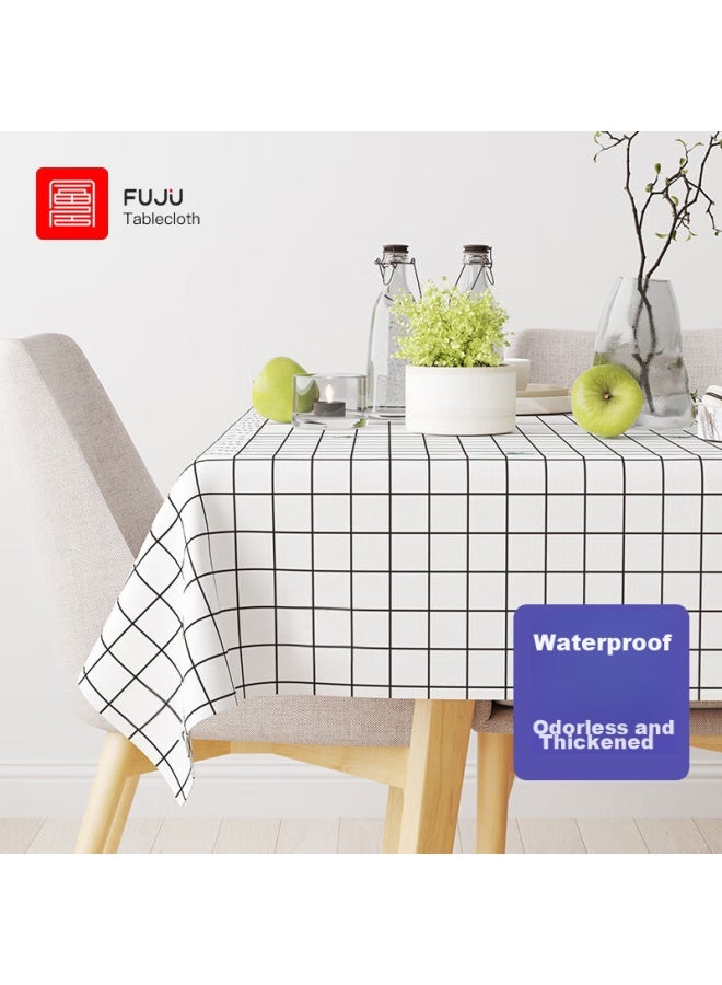 Foojo Thickened Odorless Waterproof Tablecloth, Oil-proof, Heat-insulating, Anti-scalding, Suitable For Four-person Dining Table, 140*180cm, Checkered Pattern - Image 1