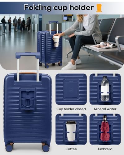 Joyway Carry on Luggage Airline Approved with Front Compartment and Cup Holder, 20 Inch Hard Shell Carry-on Suitcase with Spinner Wheels and TSA Lock for Women Men - Image 4