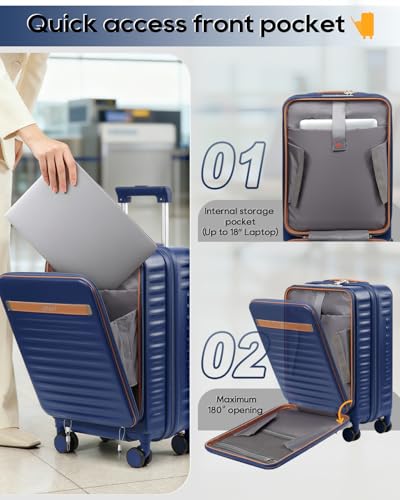 Joyway Carry on Luggage Airline Approved with Front Compartment and Cup Holder, 20 Inch Hard Shell Carry-on Suitcase with Spinner Wheels and TSA Lock for Women Men - Image 3