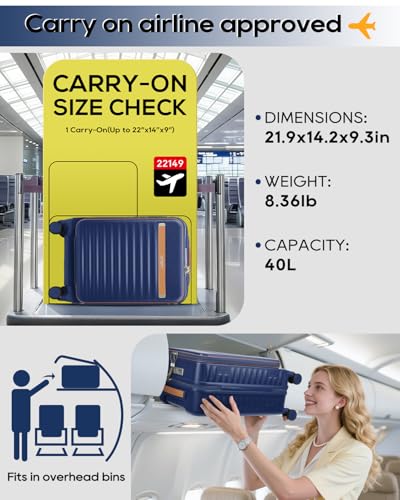 Joyway Carry on Luggage Airline Approved with Front Compartment and Cup Holder, 20 Inch Hard Shell Carry-on Suitcase with Spinner Wheels and TSA Lock for Women Men - Image 2