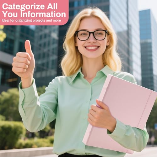 Ovesmusl Pink 3 Ring 1 inch PU Leather Professional Binder Organizer with Dividers Suitable for 8.5 x 11 Letter Size Paper Cute Loose Leaf Binder with Pocket for School Work - Image 5