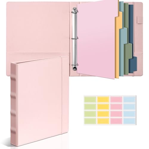 Ovesmusl Pink 3 Ring 1 inch PU Leather Professional Binder Organizer with Dividers Suitable for 8.5 x 11 Letter Size Paper Cute Loose Leaf Binder with Pocket for School Work - Image 1
