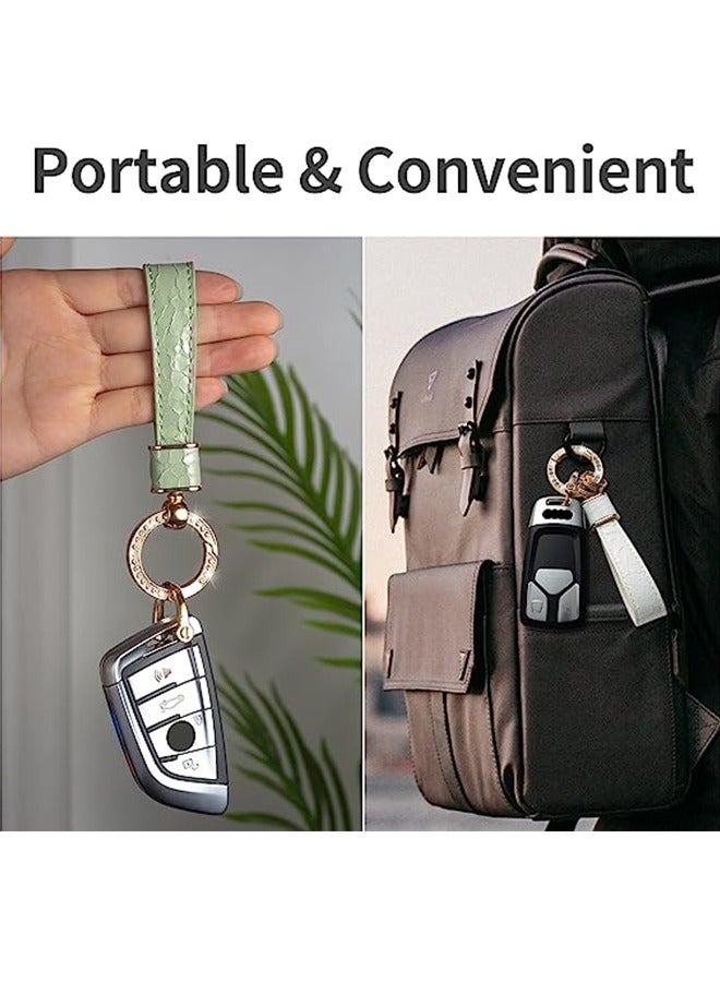 Microfiber Leather Car Keychain, Crystal Metal Ring With Lacquer Finish PU Leather Strap Keychain, Universal Car Keychain Holder for Men and Women (Green) - Image 4