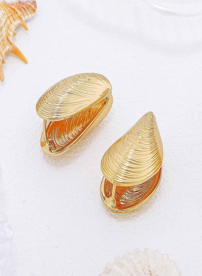 Aksod Ocean Earrings Studs Large Conch Earrings Statement Summer Beach Jewelry Gift for Women (Gold-C) - Image 4