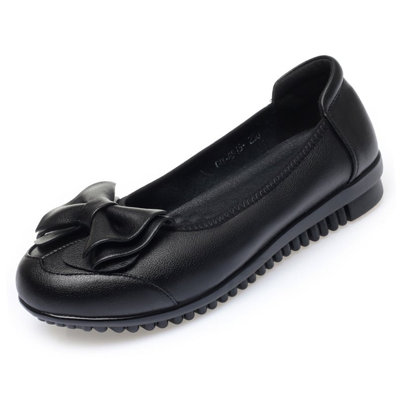 New fashion flat soft leather single-layer shoes womens soft bottom non-slip comfortable cowhide shoes womens shoes work shoes mothers shoes Black