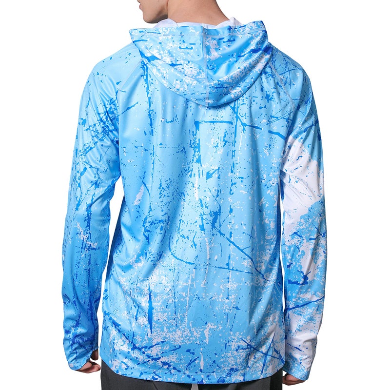 WELIGU Men's UPF 50+ Sun Protection Hoodie Shirt Long Sleeve SPF Fishing Outdoor UV Hiking Shirts Lightweight Ocean Blue Large - Image 2