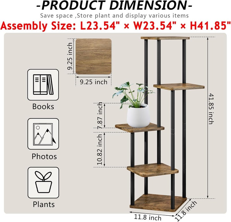 Snazzy Plant Stand 5 Tier Indoor Metal Flower Shelf for Multiple Plants Corner Tall Flower Holders for Patio Garden Living Room Balcony Bedroom, Black (5 Tier-Black) - Image 4