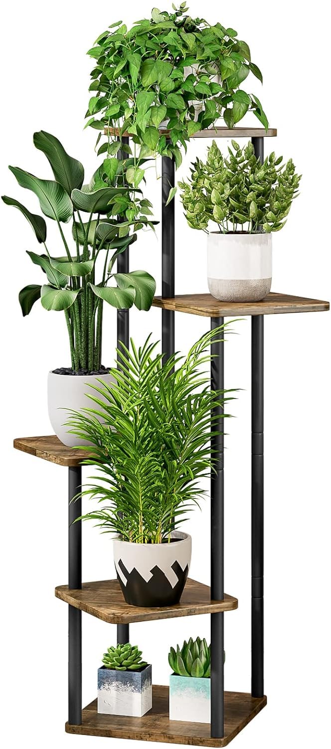 Snazzy Plant Stand 5 Tier Indoor Metal Flower Shelf for Multiple Plants Corner Tall Flower Holders for Patio Garden Living Room Balcony Bedroom, Black (5 Tier-Black) - Image 1