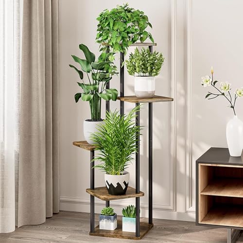Snazzy Plant Stand 5 Tier Indoor Metal Flower Shelf for Multiple Plants Corner Tall Flower Holders for Patio Garden Living Room Balcony Bedroom, Black (5 Tier-Black) - Image 2