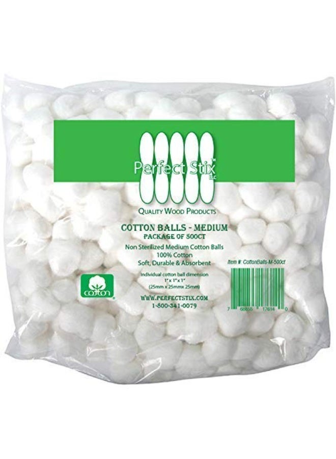 Perfect Stix - Perfect Stix M Cotton Balls- 1000ct- 1M Medium Cotton Balls 2 Packs of 500. Total 1000 - Image 1