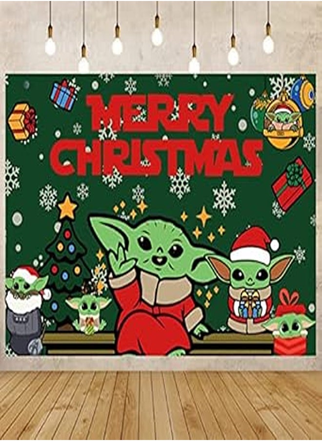 Baby Yo-da Christmas Backdrop Decoration Merry Christmas Banner Background Decoration for Xmas Holiday Photo Booth Photography Props Wall Hanging Decor Indoor Outside Front Door Party Supplies 