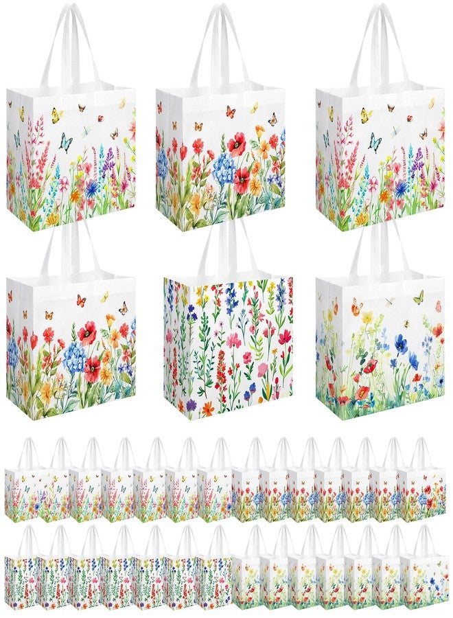 Shinylin 36 Pcs Large Floral Gift Bags with Handle 13 * 10" Wildflower Reusable Non Woven Tote Bag Bulk Mother's Gift Bag for Spring Wedding Birthday Baby Shower Shopping Tea Party Holiday Gifts - Image 1