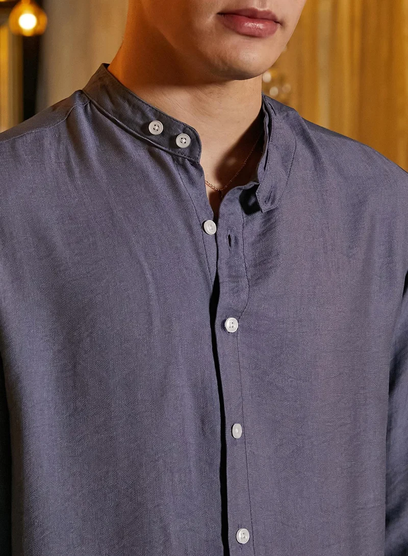 Campus Sutra Men's Steel Blue Breezy Mandarin Shirt