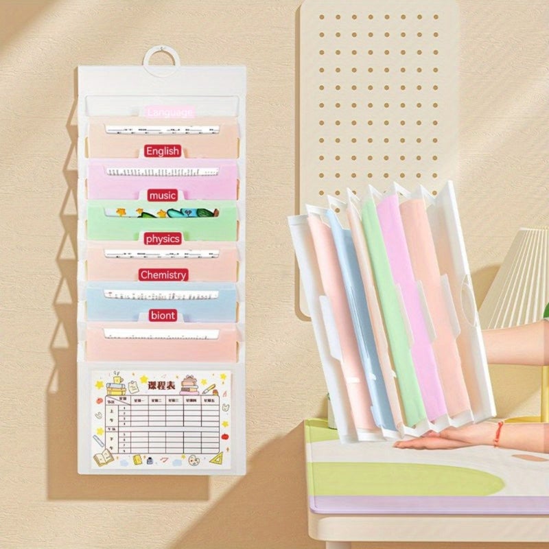 Black Expandable File Folder 7 Compartments Hanging Organizer A4 - Image 1