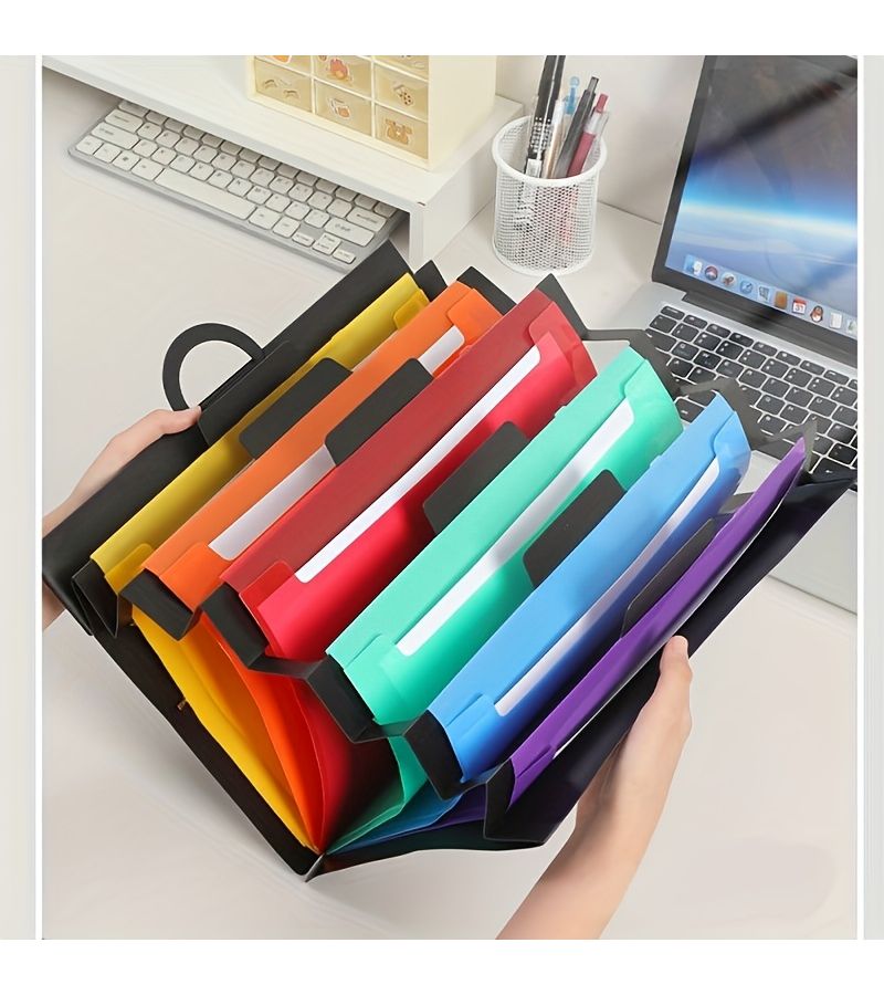 Black Expandable File Folder 7 Compartments Hanging Organizer A4 - Image 4