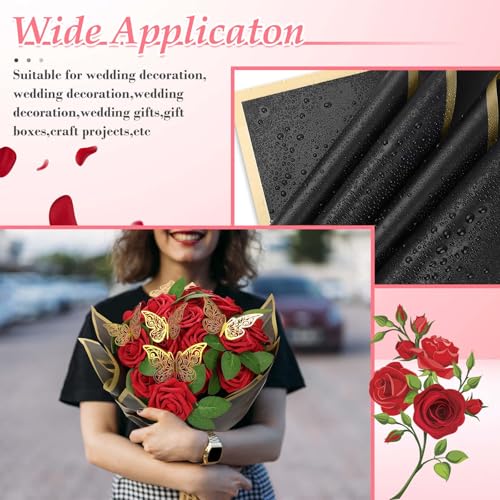 Tidponra Fake Foam Roses with Stems, 3.15 Inch Red Floral Artificial Bouquet with Black Flower Wrapping Paper Bulk Gold Butterfly DIY Flower Arrangements Christmas Party Home Decor - Image 5