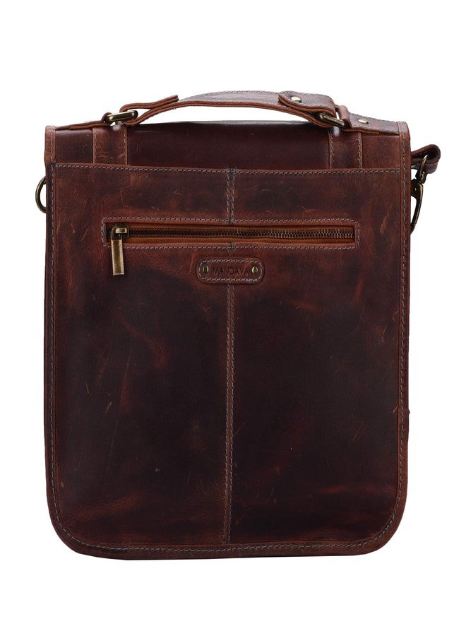 MANDAVA Womens's Leather Messenger Bag Vintage Rustc Look Genuine Leather Satchel Shoulder Bag Small Crossbody Ladies (Brown) - Image 2