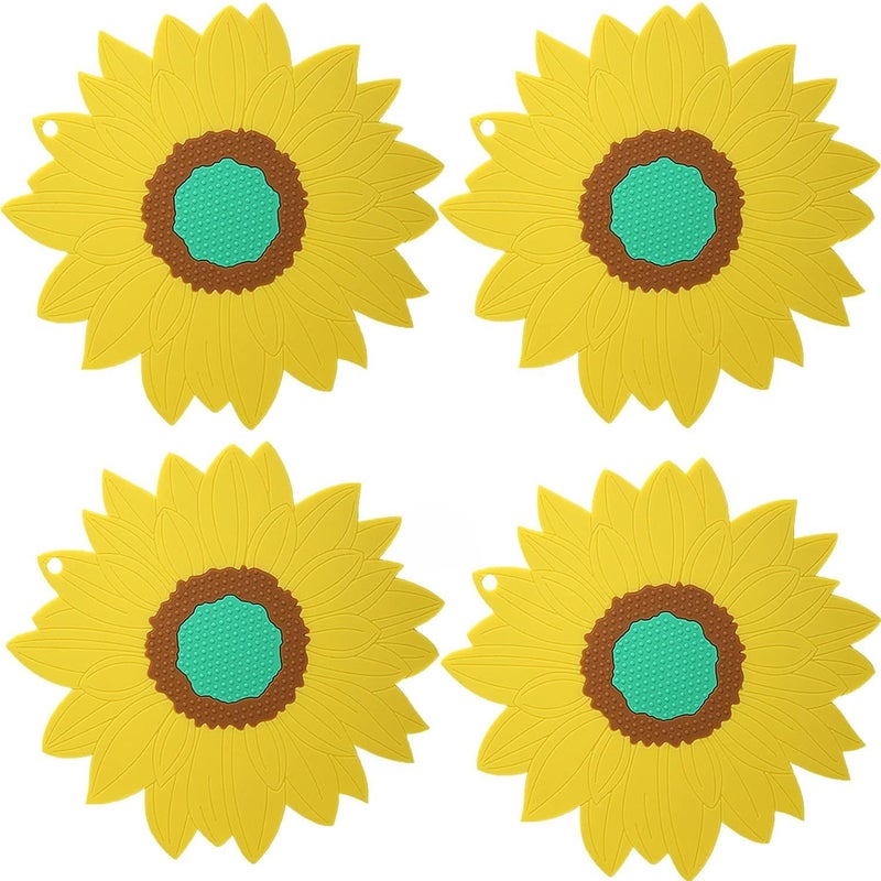 BENCI AntiHot Silicone Trivet Mat 75 Inch Daisy Flower Shape Heat Resistant Anti Slip Place Mat for Hot Pots Pans Holder Kitchen Insulation Coaster Hot Pad for Dishes Yellow Set of 4 - Image 1